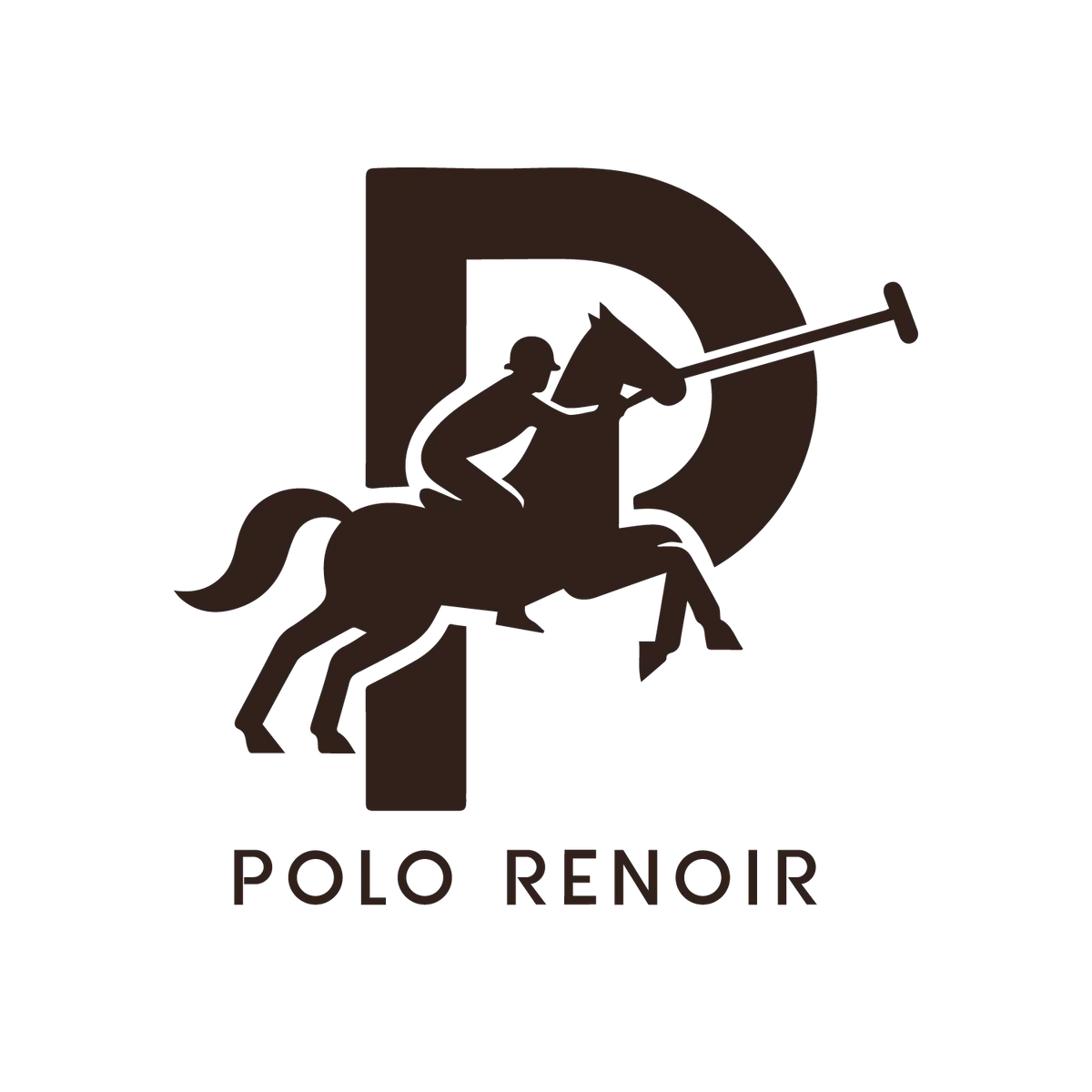 Polo Renoir logo with polo player design on brown background