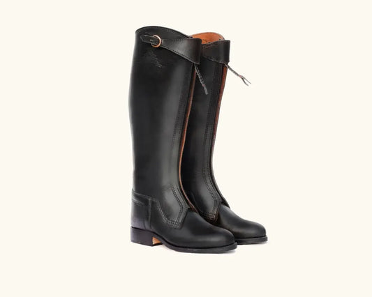 Power four layer polo boots in black full grain leather by Polo Renoir front view