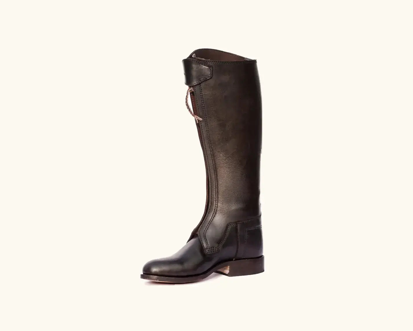 Professional triple layer polo boots in brown full grain leather by Polo Renoir side view