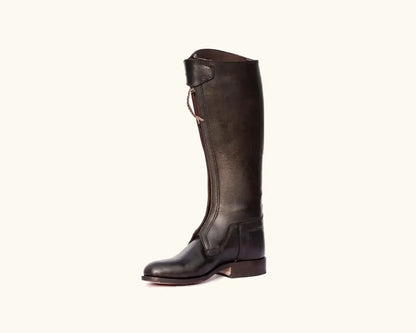 Professional triple layer polo boots in brown full grain leather by Polo Renoir side view